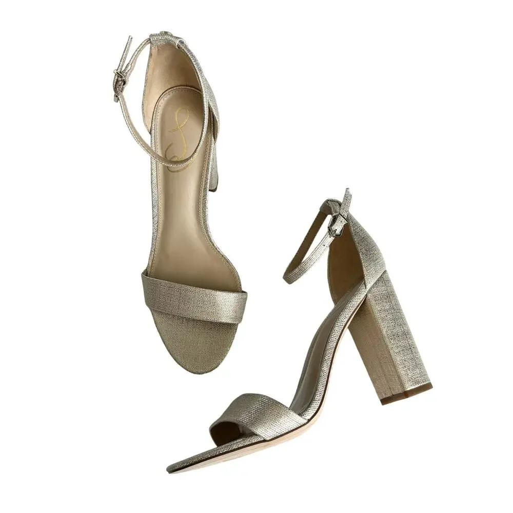 Sam Edelman Yaro Jute Metallic Ankle Strap Heel Sandals Size 9